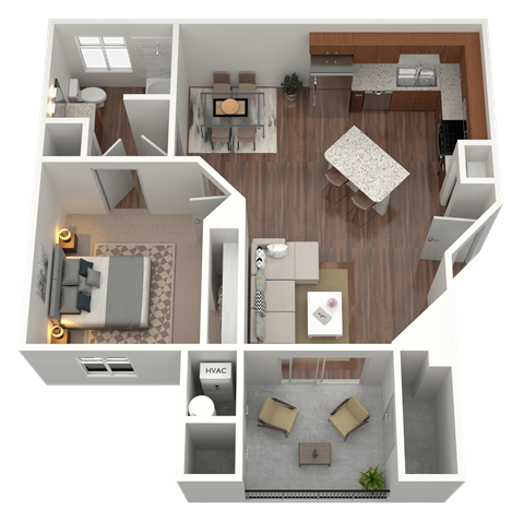 Floor plan for 1 bed, 1 bath, 710 sqft